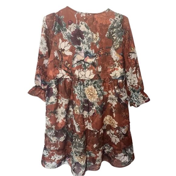 Revolve Hemant Nandita Zeri Peasant Dress Floral V-neck sz OOP - Picture 3 of 4